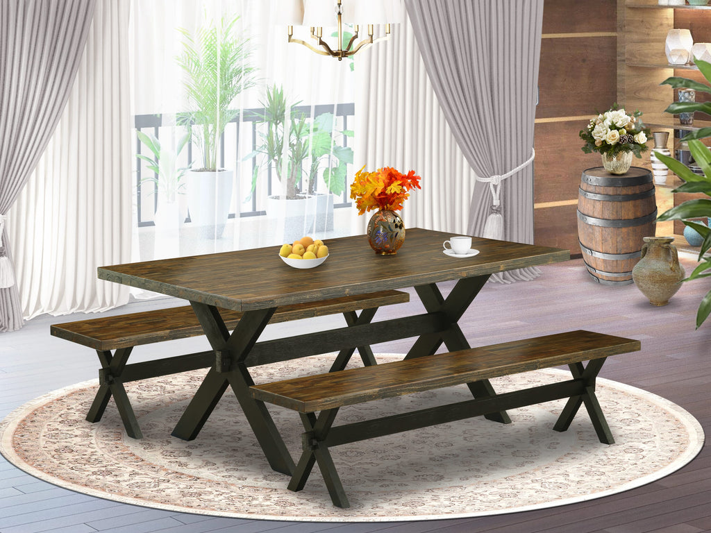 X2-67F Modern 3-Piece Dining Set with Rectangular Table and Benches, 40x72 Inch, Multi-Color
