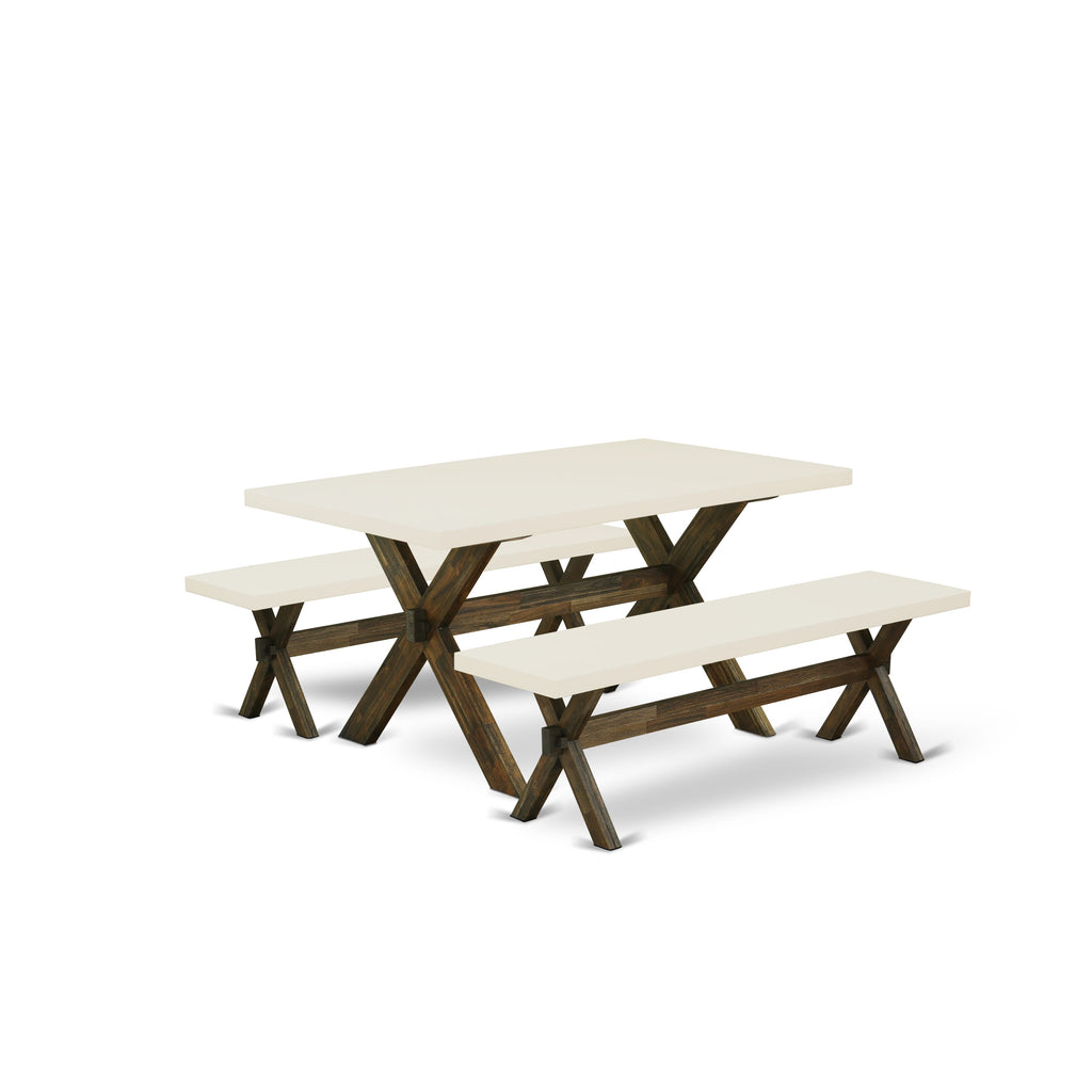 X2-72P Stylish 3-Piece Dining Set with Rectangular Table and X-Leg Design Benches, Multi-Color