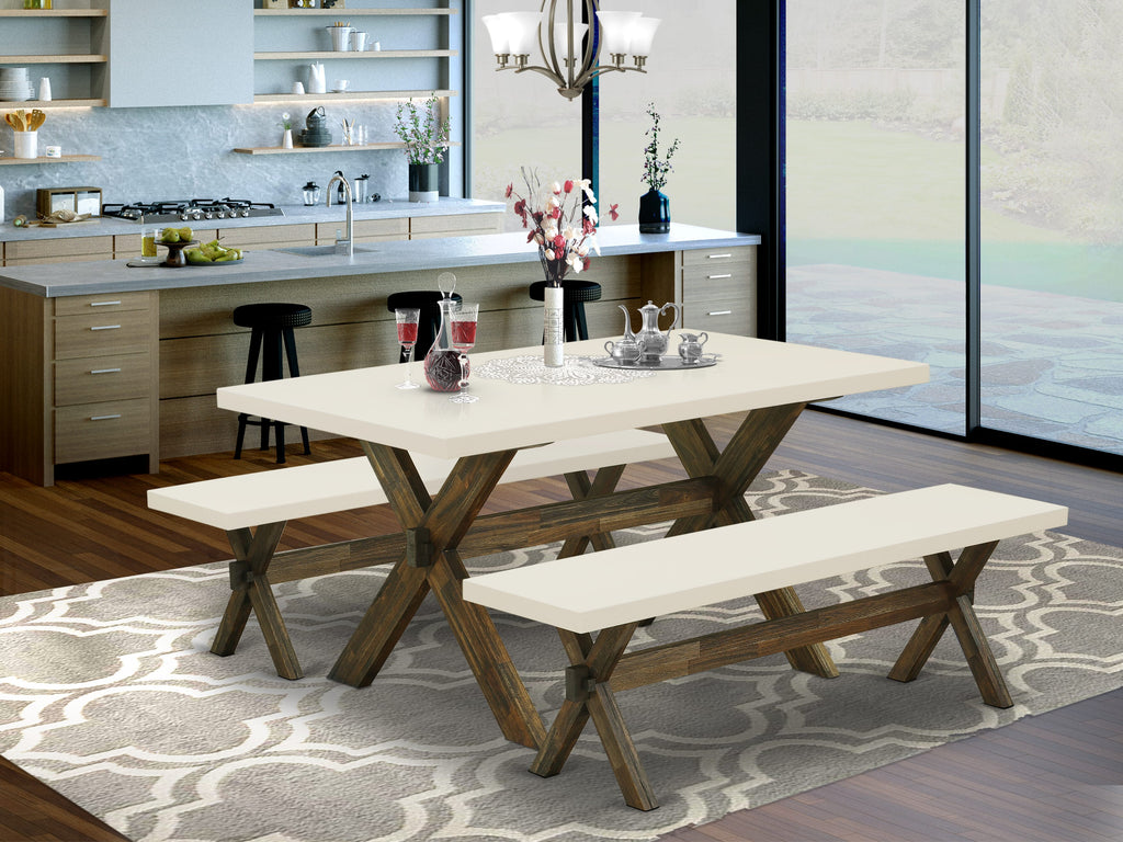X2-72P Stylish 3-Piece Dining Set with Rectangular Table and X-Leg Design Benches, Multi-Color