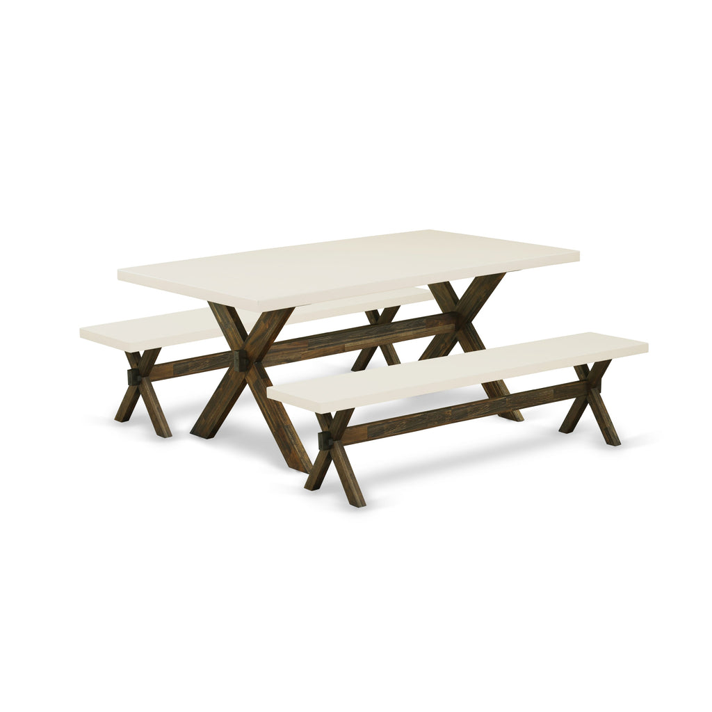 X2-724 Outdoor Convo Set with Bench and Rectangular Table, Multi-Tone 3 Piece Bundle