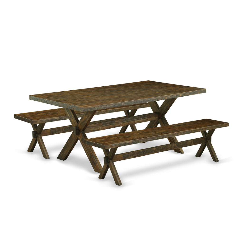 X2-779 Elegant Three-Piece Dining Ensemble Featuring Rectangular Table and Bench Seating, Multi-Hued