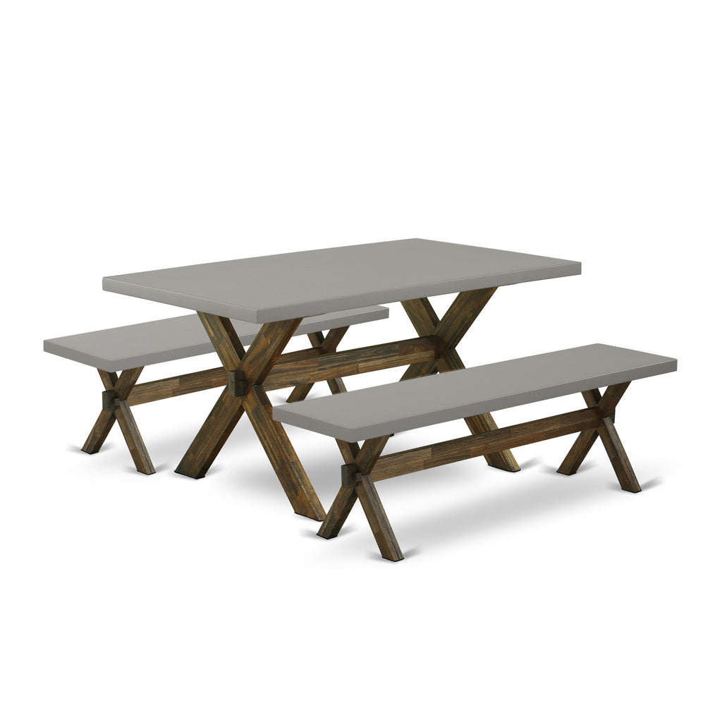X2-79M Elegant 3 PC Dining Room Set X-Leg Table & Benches in Stylish Multi-Color Design 36x60