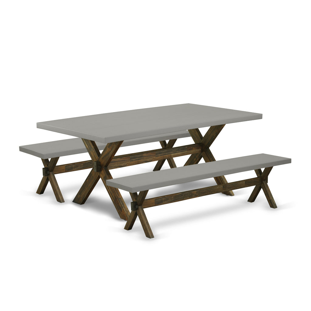 X2-79C Stylish 3-Piece Compact Dining Ensemble with X-Leg Table and Dual Benches, 40x72 Multi-Tone