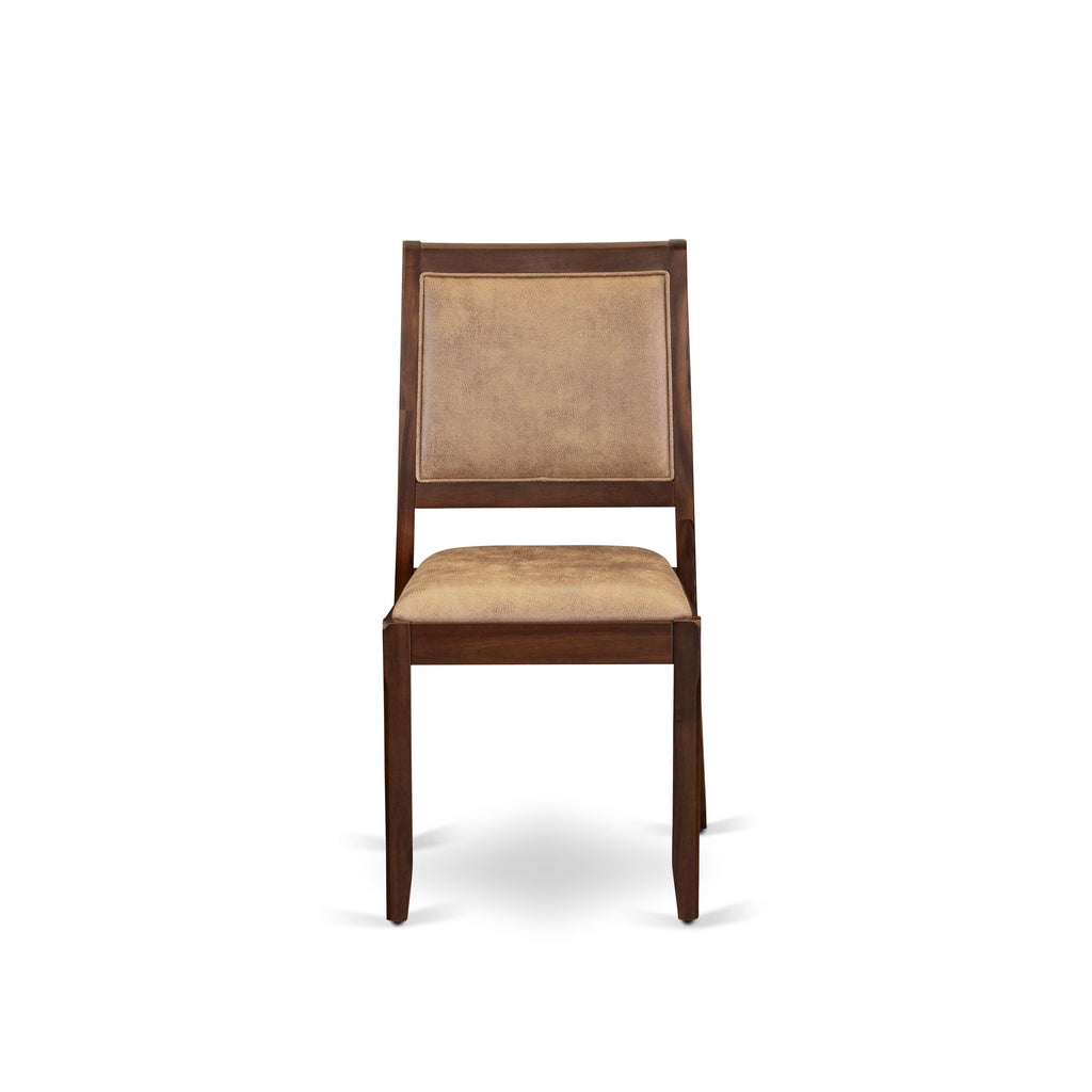 YAX23-SVF-6N 3-Piece Dining Ensemble Vintage Walnut Table & 2 Brown Faux Leather Stackable Chairs