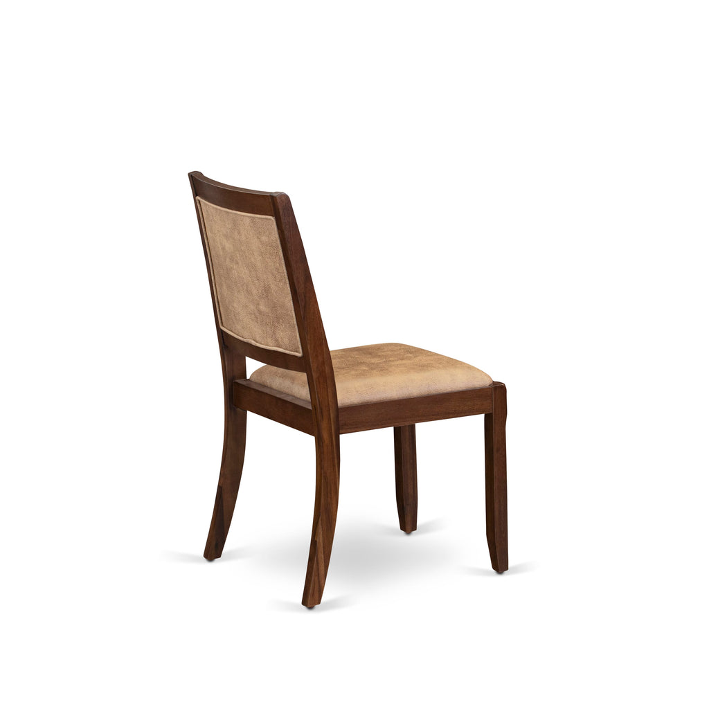 YAX23-SVF-6N 3-Piece Dining Ensemble Vintage Walnut Table & 2 Brown Faux Leather Stackable Chairs