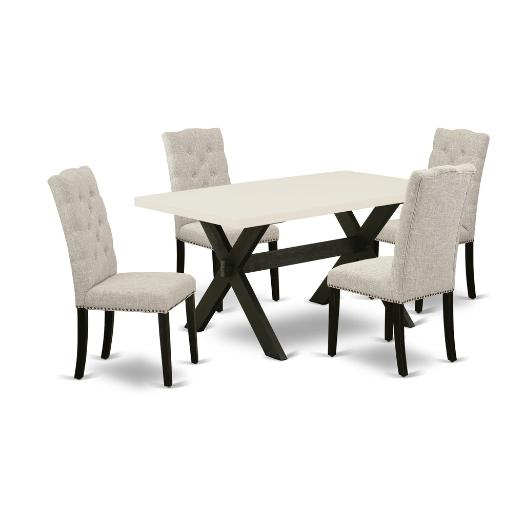 X626ENFI6-1 5 Piece Dining Set Rectangular Table with X-Legs & 4 Linen Chairs, 36x60 Multi-Color