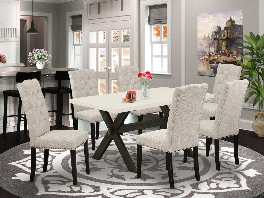 X626EC17G-Z 7-Piece Dining Collection with X-Leg Table & 6 Upholstered Chairs in Multi-Color