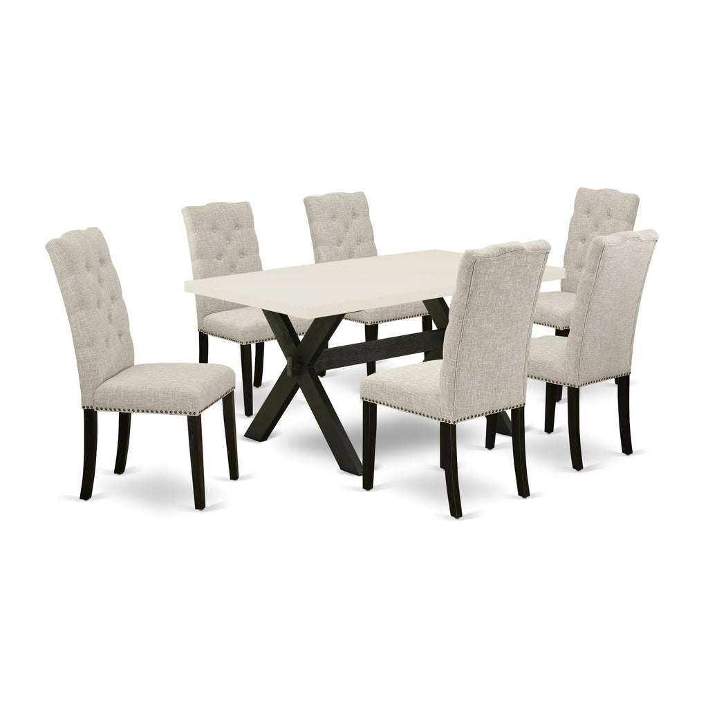 X626EC17G-Z 7-Piece Dining Collection with X-Leg Table & 6 Upholstered Chairs in Multi-Color