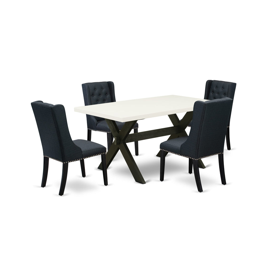 X626FMRSQ-0 Elegant 5-Piece Dining Ensemble with X-Legged Table and Black Upholstered Parson Chairs for Cozy Spaces