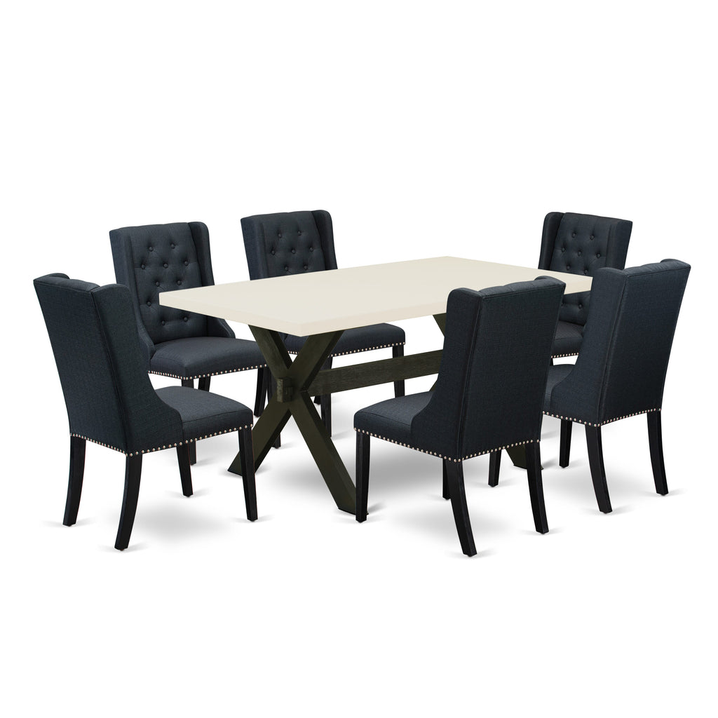 X626FEHLC-G 7-Piece Dining Collection with Rectangular Table & 6 Upholstered Chairs, Multi-Color Elegance
