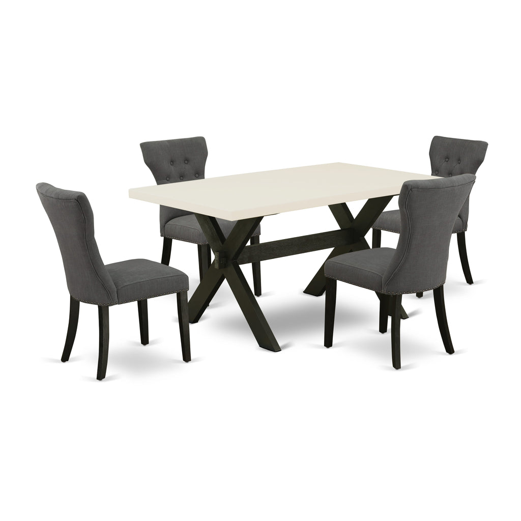 X626GLB3K-Q Elegant 5-Piece Dining Set with Rectangular Table & 4 Linen Parsons Chairs, Multi-Color