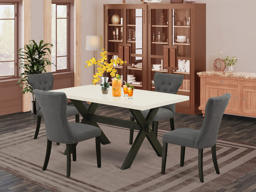 X626GLB3K-Q Elegant 5-Piece Dining Set with Rectangular Table & 4 Linen Parsons Chairs, Multi-Color