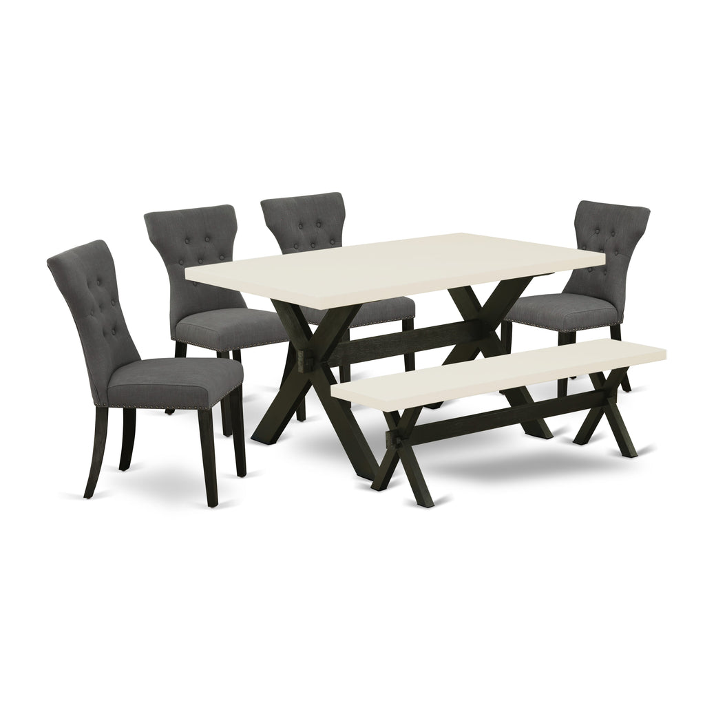 X626GNHCQ-4 Enchanting Dining Set Rectangle Table with 4 Gotham Fabric Parson Chairs and Bench, 36x60