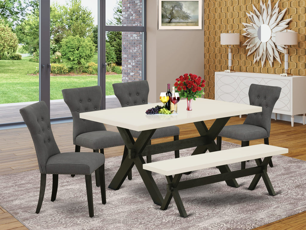 X626GNHCQ-4 Enchanting Dining Set Rectangle Table with 4 Gotham Fabric Parson Chairs and Bench, 36x60