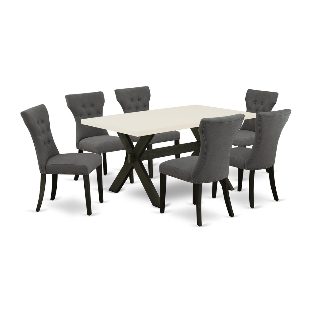 X626GLE4I-0 Modern 7-Piece Dining Suite Rectangular Table with X-Style Legs & 6 Fabric Chairs