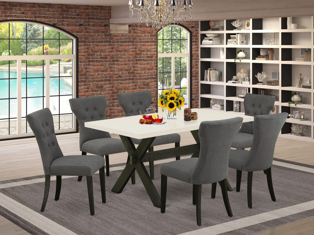 X626GLE4I-0 Modern 7-Piece Dining Suite Rectangular Table with X-Style Legs & 6 Fabric Chairs