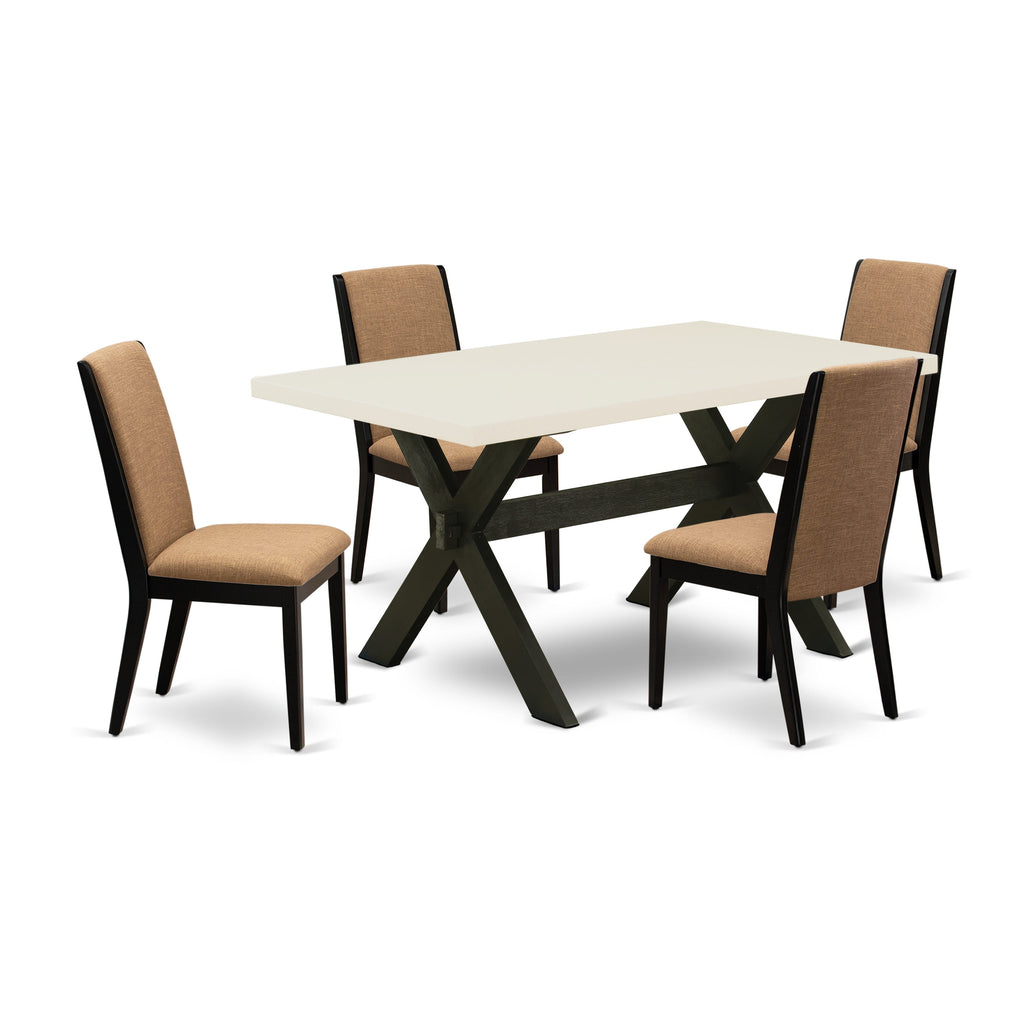 X626LVQAF-L Dining Ensemble Rich Fabric Chairs & Table with X-Legs, 5 Piece Set, Multi-Hue, 36x60