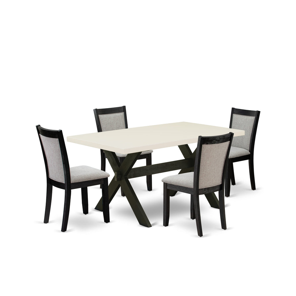 X626MXLOZ-P Dining Ensemble 5-Piece Set with Stylish X-Leg Table & 4 Chic Parson Chairs in Soft Shitake Linen, Multi-Color, 36x60