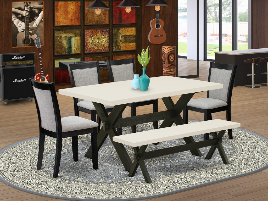 X626MJF01-4 Stunning 6-Piece Dining Collection Rectangular Table with X-Legs, Bench & 4 Linen Chairs