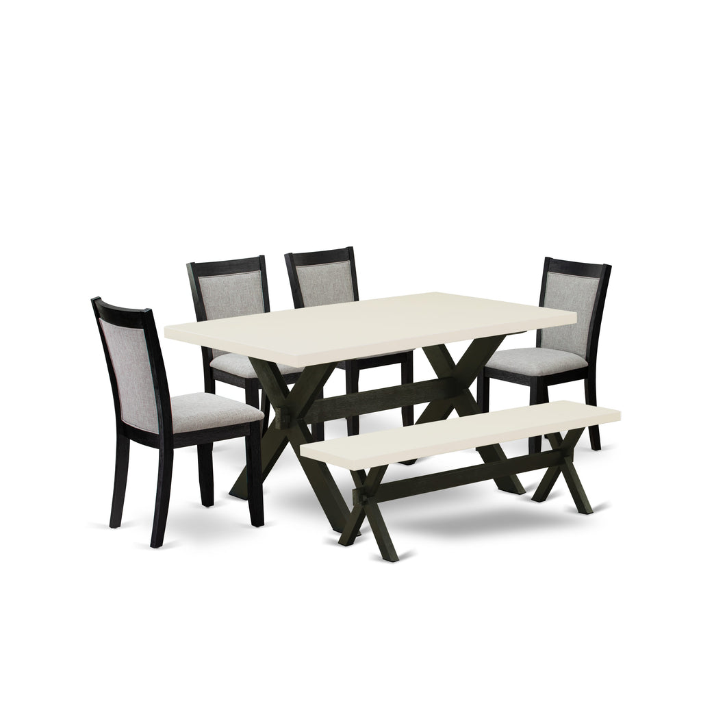 X626MJF01-4 Stunning 6-Piece Dining Collection Rectangular Table with X-Legs, Bench & 4 Linen Chairs