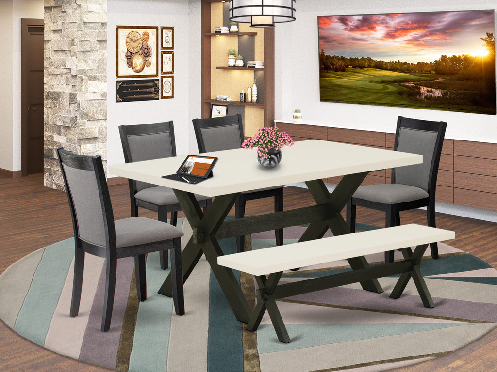 X626MIO1D-H 6-Piece Dining Ensemble with Rectangular Table & Gothic Grey Fabric Seating, 36x60 In