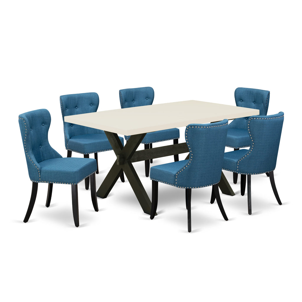 X626SR7IZ-G 7-Piece Dining Ensemble with Rectangular Table and 6 Upholstered Linen Chairs