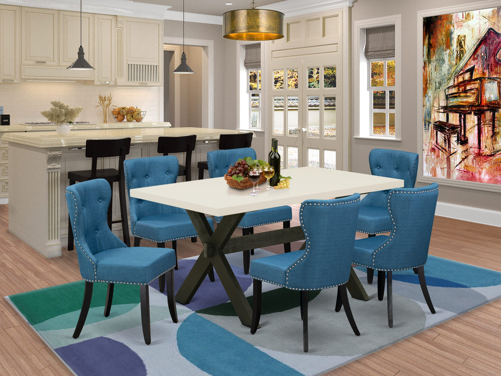 X626SR7IZ-G 7-Piece Dining Ensemble with Rectangular Table and 6 Upholstered Linen Chairs