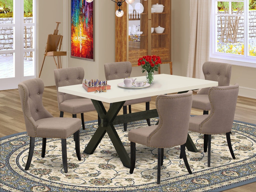 X626SVKDL-3 Dining Ensemble 7-Piece Set with Rectangular Table and 6 Upholstered Linen Chairs