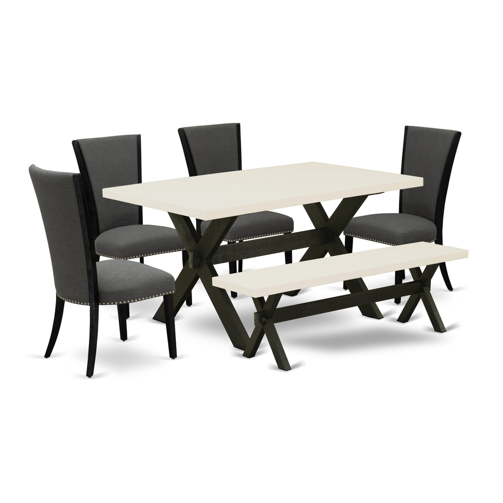 X626VQ98A-B Contemporary 6-Piece Dining Ensemble with Rectangular Table and Parson Chairs with Bench, Artistic Finish, 36x60
