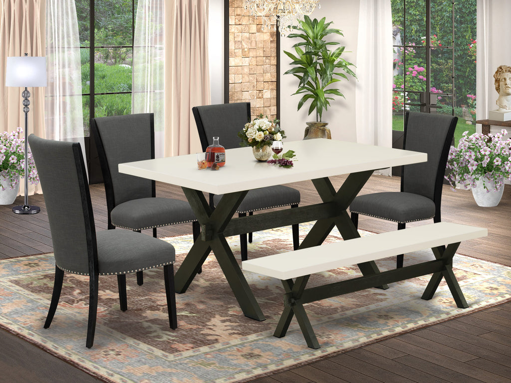 X626VQ98A-B Contemporary 6-Piece Dining Ensemble with Rectangular Table and Parson Chairs with Bench, Artistic Finish, 36x60