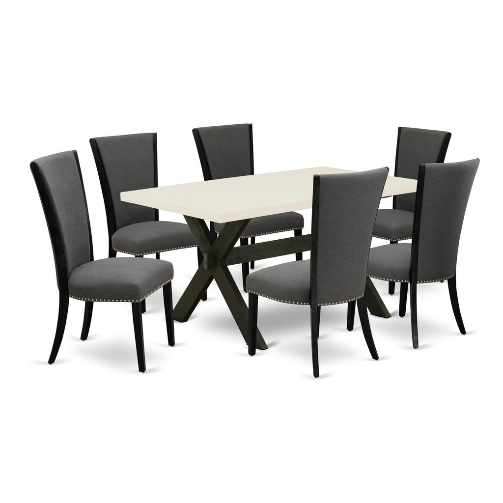 X626VMULC-P 6 Elegant Dining Parson Chairs with 36x60 Inch Wirebrushed Black Table Set