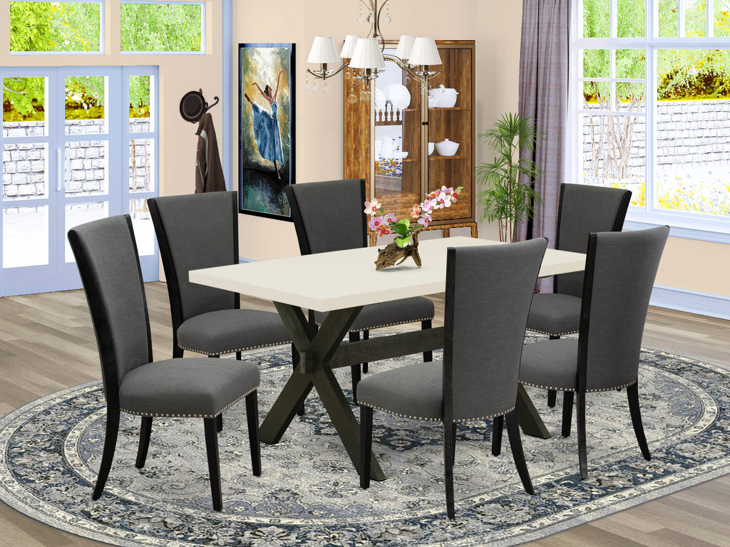 X626VMULC-P 6 Elegant Dining Parson Chairs with 36x60 Inch Wirebrushed Black Table Set