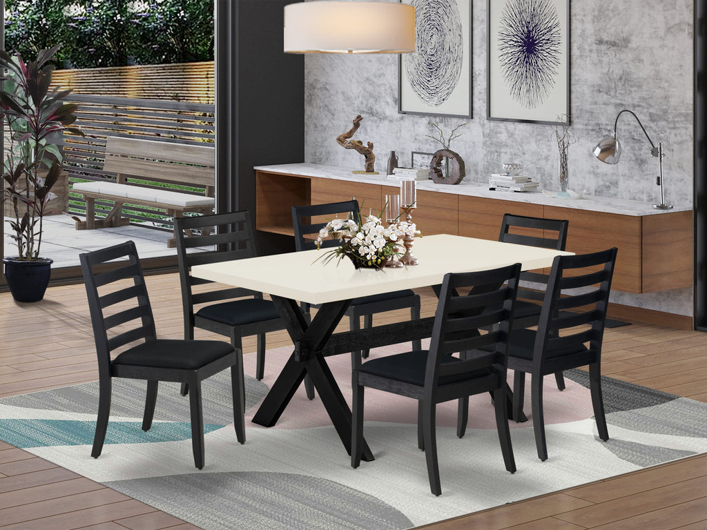X626XIMV9-G - 7-Piece Dining Ensemble with Ivory Top and Stackable Black Chairs