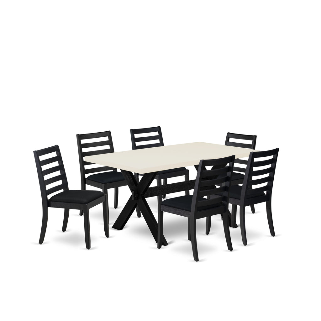 X626XIMV9-G - 7-Piece Dining Ensemble with Ivory Top and Stackable Black Chairs