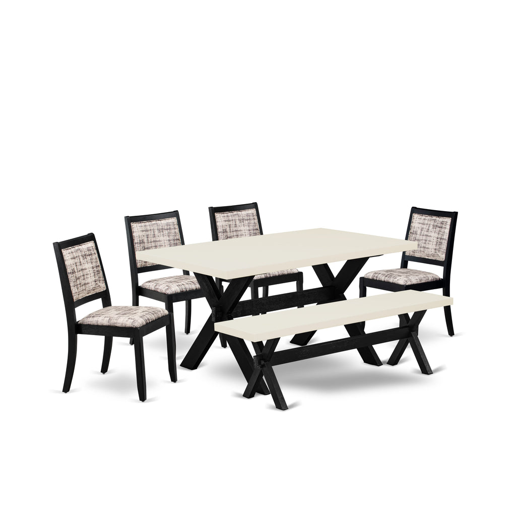 Dining Set X626XPJU0-7 6-Piece Ensemble Table with Bench & 4 Chairs in Stylish Wire-Brushed Black Finish