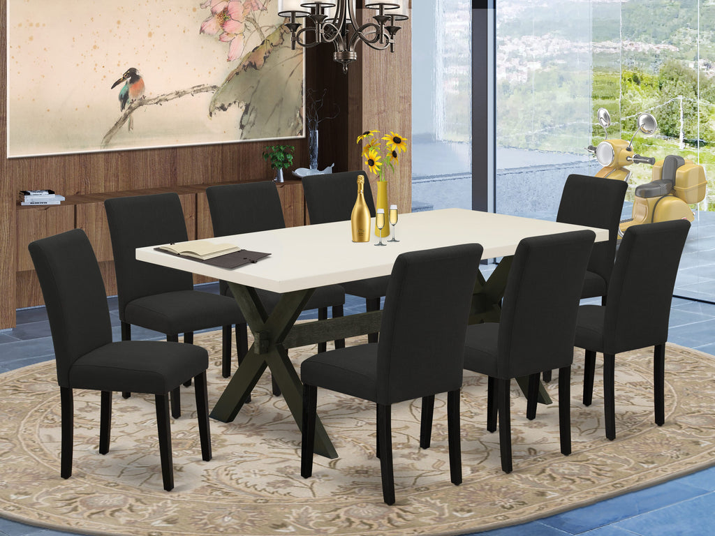 X627AYS9F-M Deluxe 9 Piece Dining Room Ensemble with Rectangular Table and 8 Upholstered Fabric Chairs