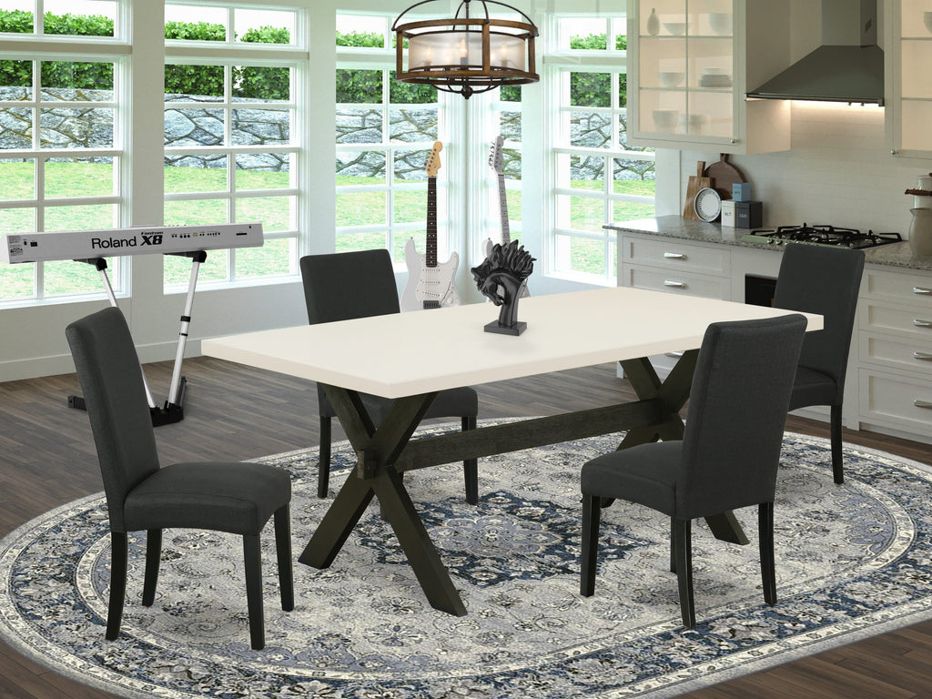 X627DX2A4-N Elegant 5-Piece Dining Set with Sturdy Rectangle Table and 4 Plush Black Fabric Chairs, 40x72