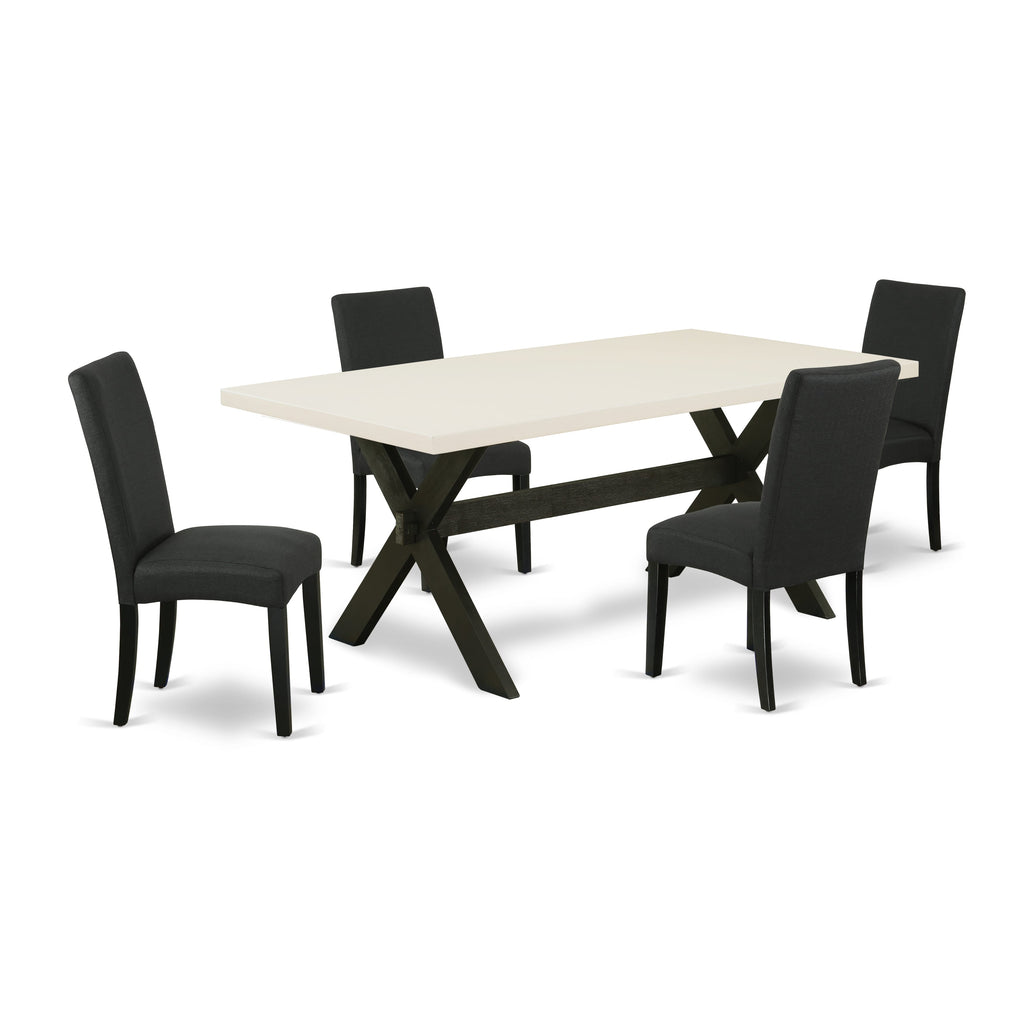 X627DX2A4-N Elegant 5-Piece Dining Set with Sturdy Rectangle Table and 4 Plush Black Fabric Chairs, 40x72
