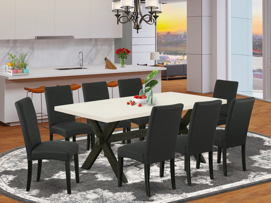 Dining Room Ensemble X627DMQ93-0 9-Piece Set with Elegant Rectangle Table & Black Parsons Chairs