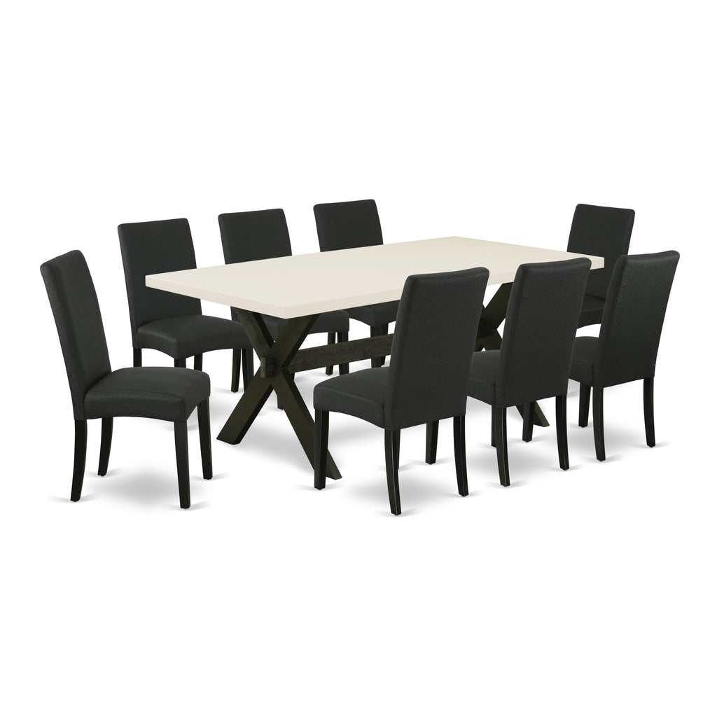 Dining Room Ensemble X627DMQ93-0 9-Piece Set with Elegant Rectangle Table & Black Parsons Chairs