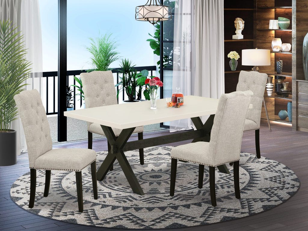 X627EBK00-E Multi-Color 5-Piece Dining Set Rectangle Table with X-Legs & 4 Upholstered Chairs 40x72
