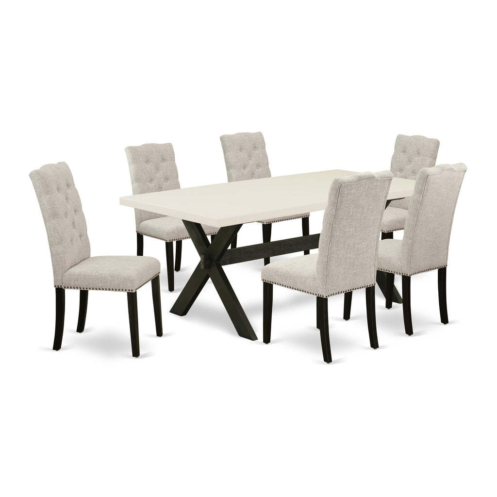 X627EJQ7W-T Premium 7 Pc Dining Set with Rectangle Table and Six Linen Upholstered Chairs, 40x72 Multi-Toned
