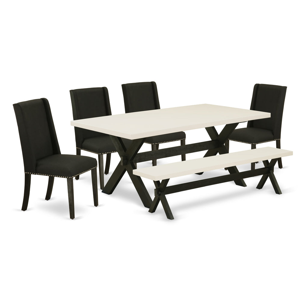 X627FUHVT-4 6-Piece Dining Ensemble with Rectangular Table & Parson Chairs, Mixed Tones