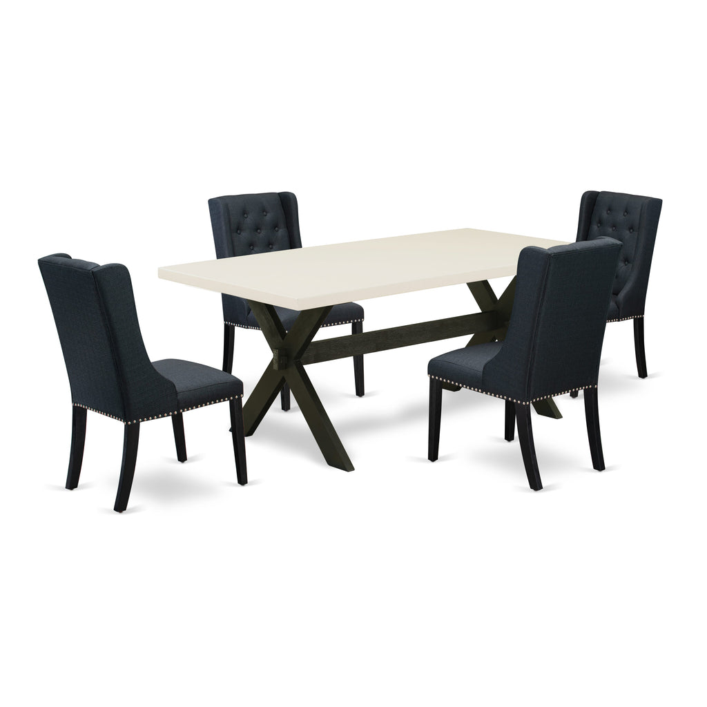X627FTRQZ-R 5-Piece Dining Set with Rectangle Table and Parson Chairs for Kitchen and Dining Area, Multi-Color Finish, 40x72 Inch