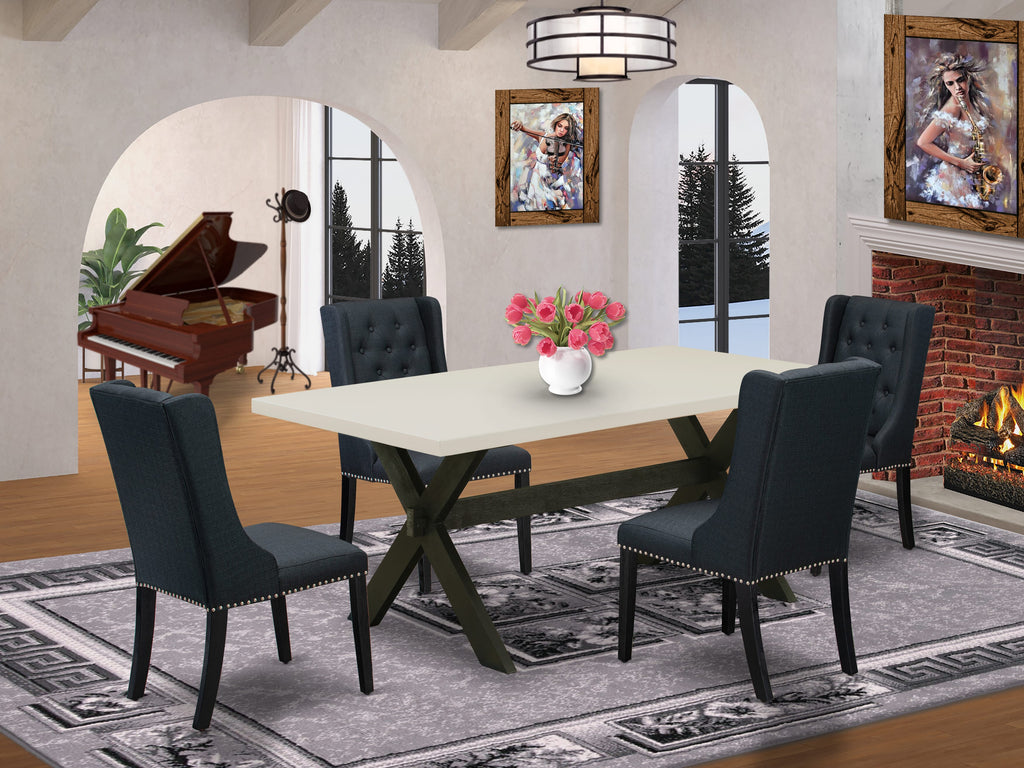 X627FTRQZ-R 5-Piece Dining Set with Rectangle Table and Parson Chairs for Kitchen and Dining Area, Multi-Color Finish, 40x72 Inch