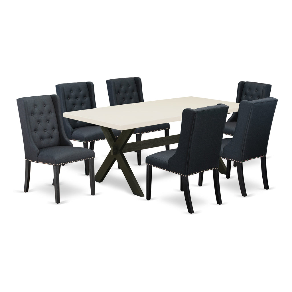 X627F9PH2-H - Contemporary 7-Piece Dining Ensemble with X-Style Table & 6 Chairs, 40x72