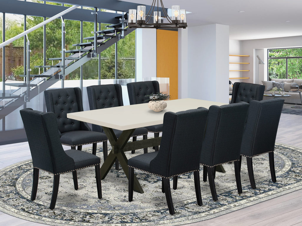 X627F9FN5-8 Dining Ensemble of 9 Pieces with Rectangular Table and Parson Chairs for Chic Dining Experience
