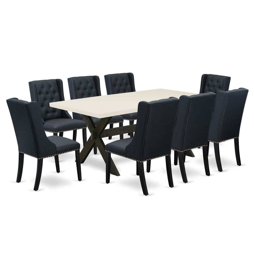 X627F9FN5-8 Dining Ensemble of 9 Pieces with Rectangular Table and Parson Chairs for Chic Dining Experience