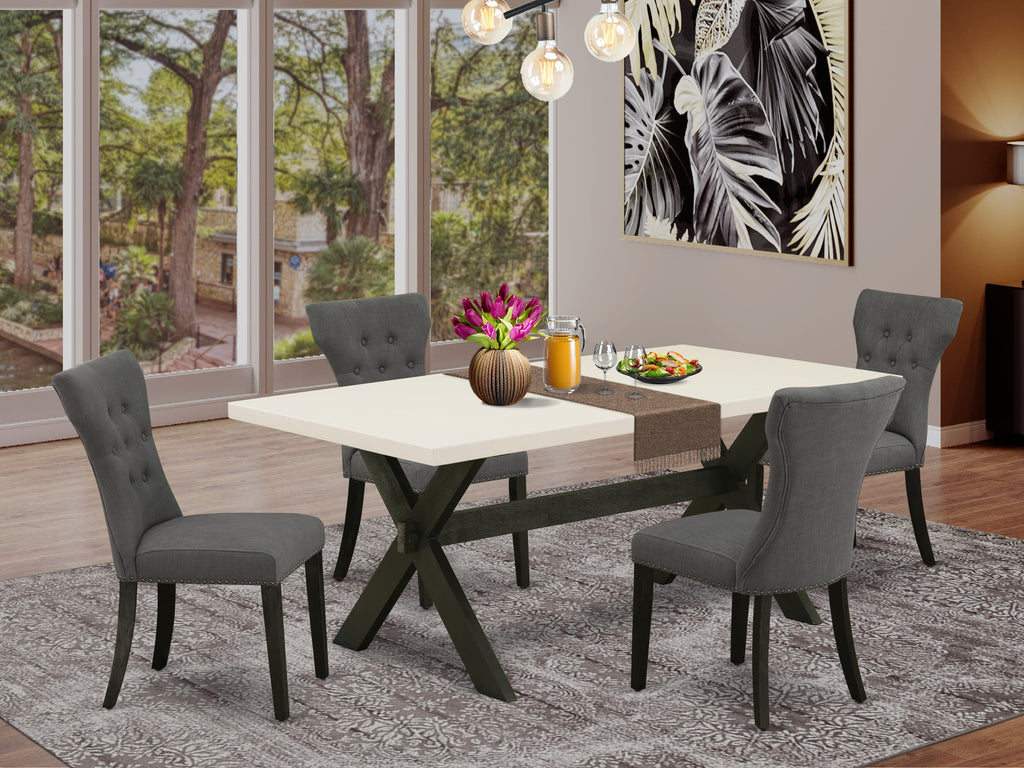 X627GJP4I-O 5 Piece Dining Set Rectangular Table with Cross Legs & Gotham Upholstered Chairs