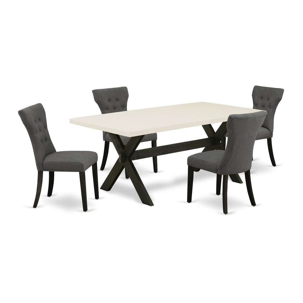 X627GJP4I-O 5 Piece Dining Set Rectangular Table with Cross Legs & Gotham Upholstered Chairs